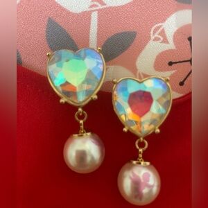 BETSEY JOHNSON Gold Heart Crystal Drop Earrings